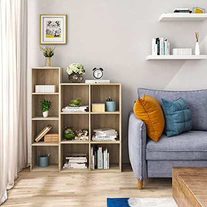 - WOLTU Bookcase, Oak Book Shelf 6 Storage Cubes Unit, Freestanding Bookcases for Living Room, Bedroom