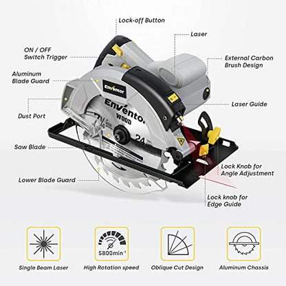 - Enventor Circular Saw | 1200W 5800RPM Pure Copper Motor Electric Circular Saws -