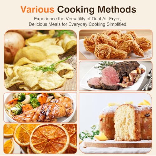 9L Dual Air Fryer with Visual Window, XL Capacity, 2 Drawers, 9-In-1 Cooking Presets, Touch Screen, Smart Finish, Timer Function, Dishwasher-Safe, Healthy Oil Free & Low Fat Cooking