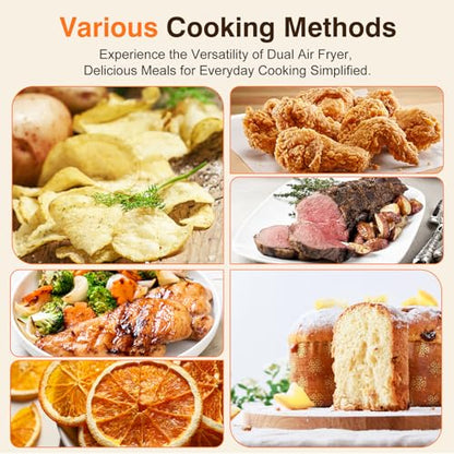 9L Dual Air Fryer with Visual Window, XL Capacity, 2 Drawers, 9-In-1 Cooking Presets, Touch Screen, Smart Finish, Timer Function, Dishwasher-Safe, Healthy Oil Free & Low Fat Cooking