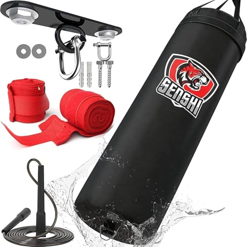 Outdoor Punch Bag 𝗛𝗘𝗔𝗩𝗬 𝗙𝗜𝗟𝗟𝗘𝗗 | For Boxing | Boxing Gloves | Skipping Rope & Bracket Set -