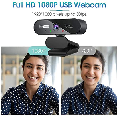 ARVIEMI Webcam, 1080P Pro HD Webcam with Stereo Microphone, 110° Wide Angle, Privacy Cover, Tripod, for Conferencing, Live Streaming, Recording, Compatible with Skype/Zoom/YouTube