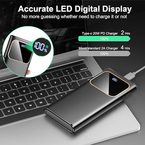 Coucur Power Bank Fast Charging 10000mAh, 22.5W Portable Charger USB C Input & Output Powerbank with LED Display, PD3.0 QC4.0 Phone Battery Pack for iPhone, Samsung, Huawei, iPad and More