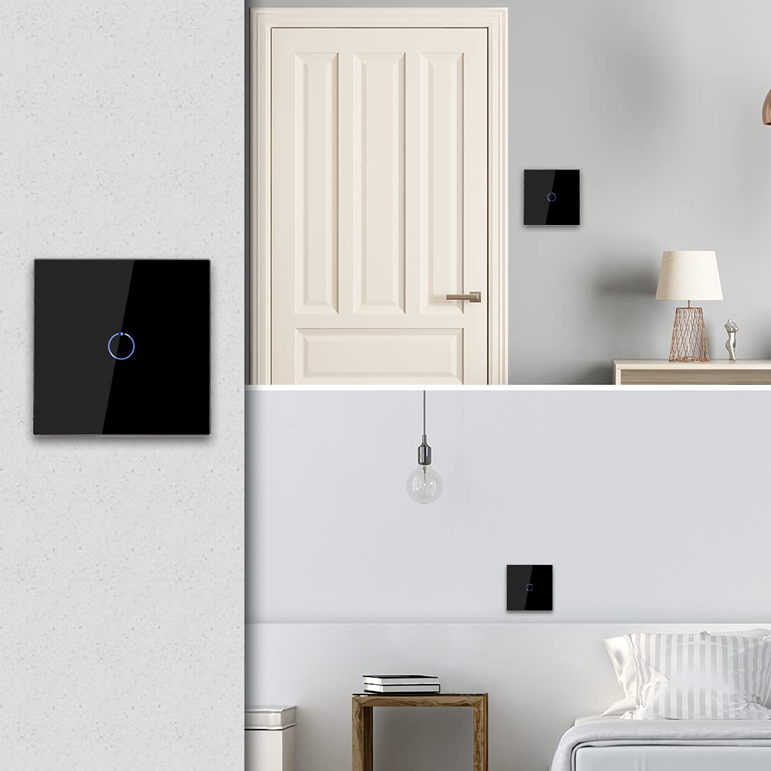 CNBINGO WiFi Smart Light Switch Work with Alexa, Google Assistant, Multi-Way Control by Smart Life App, Single Touch Light Switch, Black Glass Panel, LED Backlight, 1-Gang, Neutral Wire Required