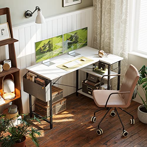 CubiCubi 100 cm Small L Shaped Computer Desk with Storage Shelves Home Office Corner Desk Study Writing Table, White