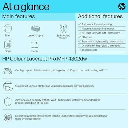 - HP Laserjet Pro MFP 4302dw Laser Printer | Colour | Printer for Small Medium Business | Wireless -