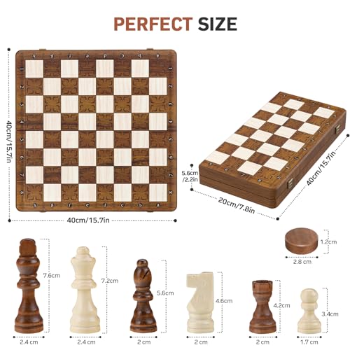 - Paome Chess set and Checkers 2 IN 1 | 16" Wooden Chess Board Game -