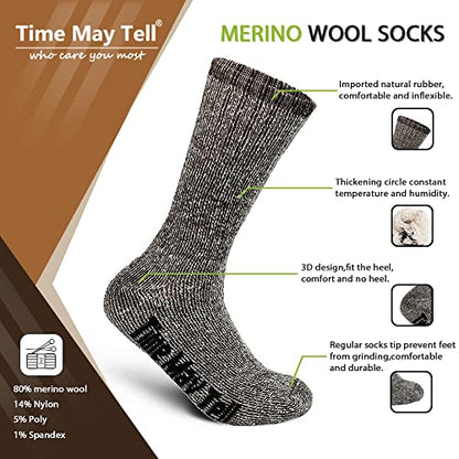 - Time May Tell Mens Merino Wool Hiking Cushion Socks | Thermal Warm Crew Winter Boot Socks Pack -