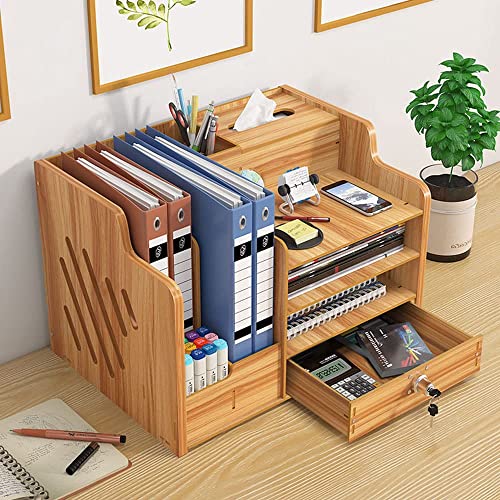 - Updated Wooden Desktop Organiser with Drawer - Large Capacity Desk - Tidy Storage Holder -
