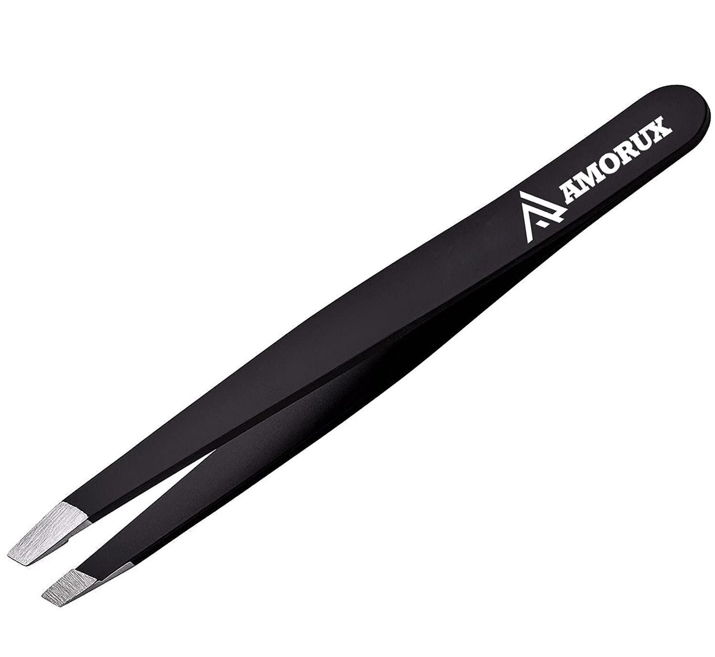 Amorux Tweezers for facial hair women & men Professional Stainless Steel black color coated precision tweezers Slanted & Pointed Tip eyebrow tweezers for Ingrown Hair tweezers