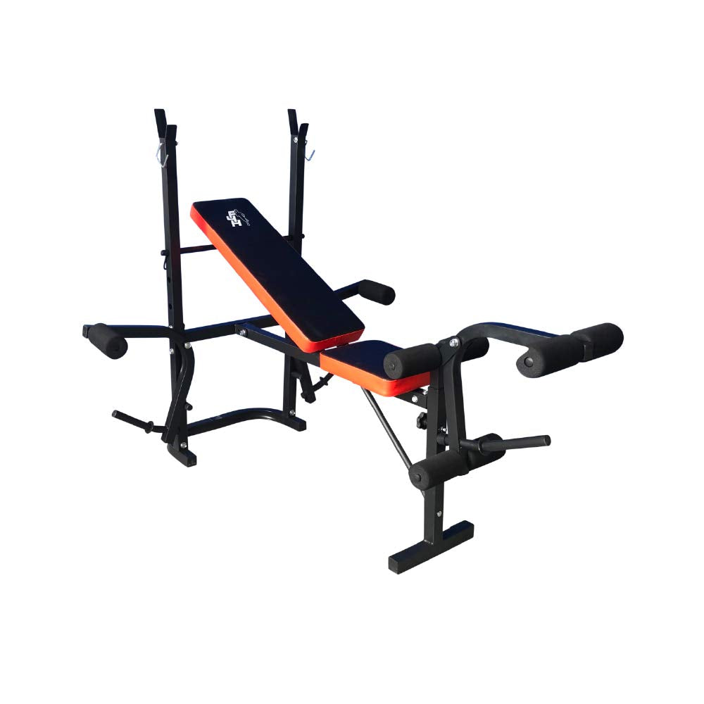 - Fit4home Weights Bench With Barbell Rack | Adjustable Home Training Gym Workout Fitness Bench | TF-1001 Black -