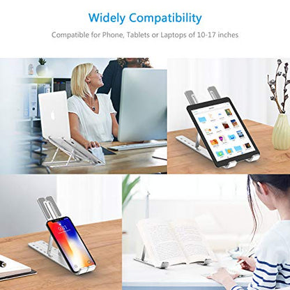 BoYata Laptop Stand, 6 Levels of Height Adjustable Portable Laptop Holder for Desk, Aluminum Foldable Laptop Riser, Compatible with MacBook Air/Pro, Dell, HP, Acer, Most 10-15.6” Laptops-Silver