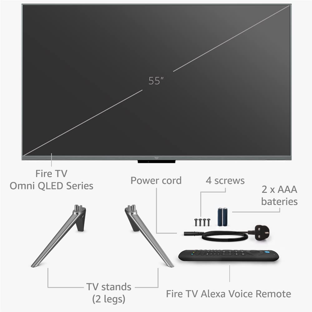Amazon Fire TV 55-inch Omni QLED series 4K UHD smart TV, Dolby Vision IQ, local dimming, hands free with Alexa
