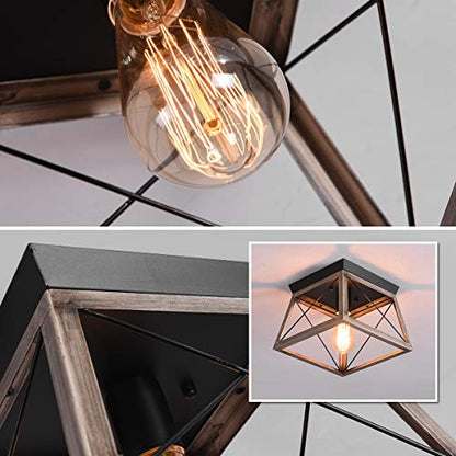 - Ganeed Industrial Flush Mount Ceiling Light | Farmhouse Rustic Close to Ceiling Light Mini Ceiling Lamp Fixture | Square Metal Cage -