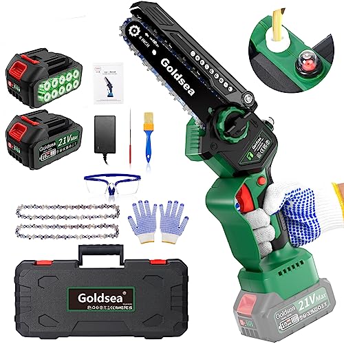 - Mini Chainsaw Brushless | Goldsea 6-Inch Electric Cordless Chainsaw | 2 x 4000mAh Batteries -