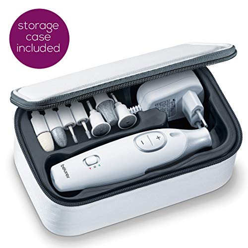 Beurer MP42UK Pedicure and Manicure Set, Electric Nail File with 7 High-Quality Attachments, LED Precision Light, Fast Rotation (2500-4600rpm), UK Plug and Storage Bag