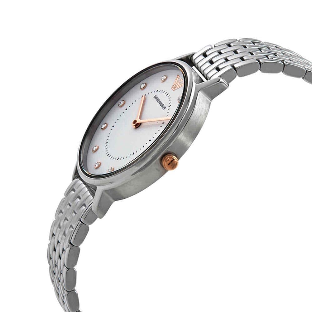 - Emporio Armani Watch for Women | Two Hand Movement | 32 mm Silver Stainless Steel Case with a Stainless Steel Strap | AR80023 -