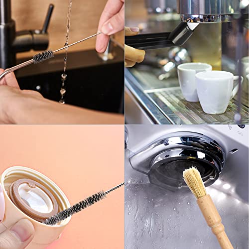 15 Pieces Coffee Cleaning Brush Set, Bristle Espresso Machine Brush Wooden Coffee Grinder Cleaning Brush Thin Pipe Cleaning Brushes for Coffee Machine Bottle Teapot Nozzle