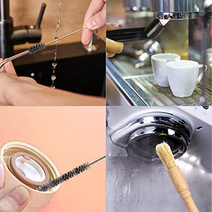 15 Pieces Coffee Cleaning Brush Set, Bristle Espresso Machine Brush Wooden Coffee Grinder Cleaning Brush Thin Pipe Cleaning Brushes for Coffee Machine Bottle Teapot Nozzle