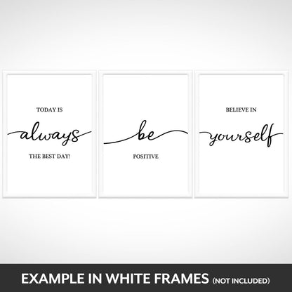 3 Motivational Posters for Walls in Home, Office or Classroom - Inspirational Positive Quotes to Believe in Yourself for Motivation Health Mood Positivity - Unframed A4 Black and White