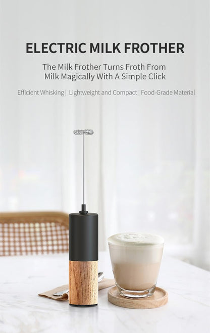 - Olkezz® Handheld Electric Wood Milk Frother with Stand, Powerful Hand Drink Mixer for Coffee -
