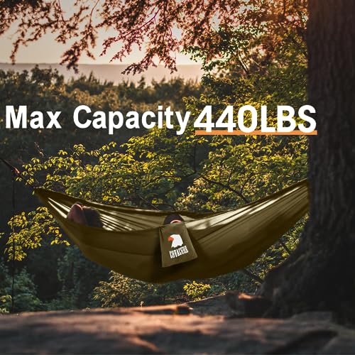 COVACURE Camping Hammock with Mosquito Net, Ultralight 210T Parachute Nylon with Two 10FT Tree Straps for Outdoor Camping Accessories