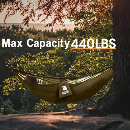 COVACURE Camping Hammock with Mosquito Net, Ultralight 210T Parachute Nylon with Two 10FT Tree Straps for Outdoor Camping Accessories