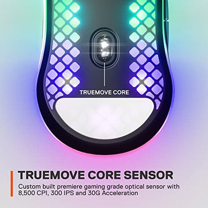 - SteelSeries Aerox 3 Wireless | Holey RGB Gaming Mouse | Ultra-lightweight Water Resistant Design -