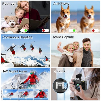 - Digital Camera | Oiadek 4K 48MP Autofocus Vlogging Camera | 32G Memory Card 16X Digital Zoom -