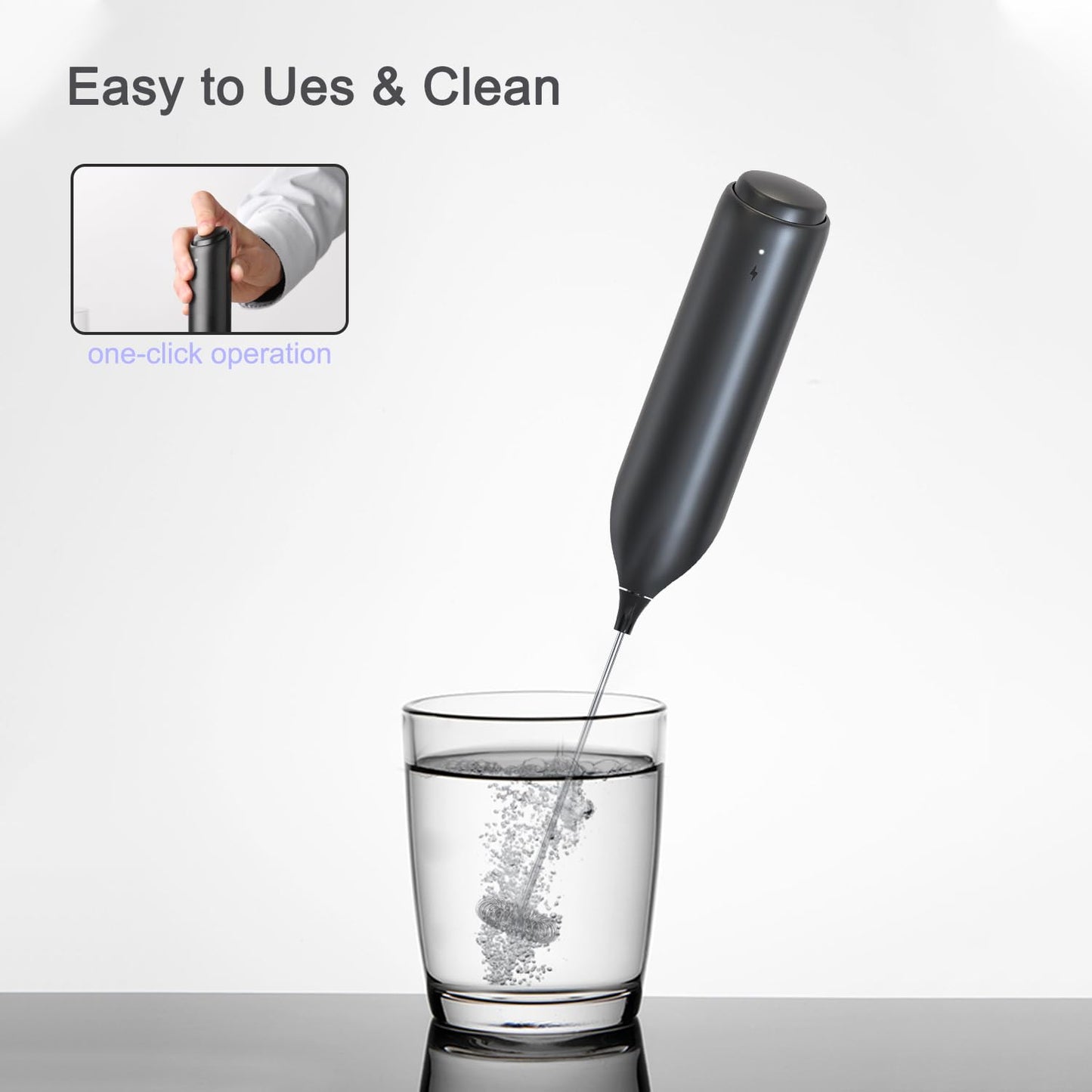 - ELMWAY Rechargeable Milk Frother Handheld | Integrated Charging Stand | 13000rpm Motor Stainless Steel Mixing Head Electric Whisk -