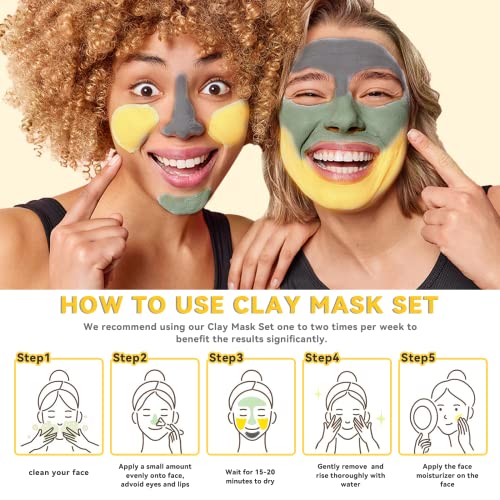 ANAiRUi Turmeric Clay Mask - Green Tea Detox Clay Mask - Dead Sea Minerals Mud Mask, Spa Facial Mask Set for Deeply Cleansing, Detoxing, Reducing Acne, Pores and Blackheads, 210g