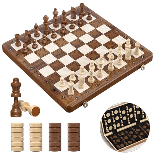 - Paome Chess set and Checkers 2 IN 1 | 16" Wooden Chess Board Game -