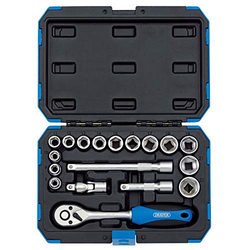 - Draper 18 Piece Metric Socket Set with Ratchet Tool & Case | 3/8" Square Drive -
