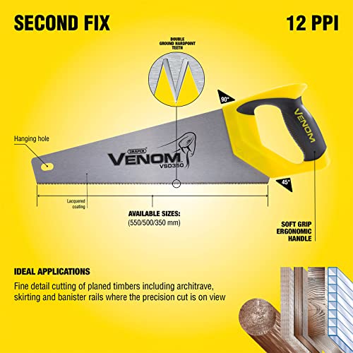 - Draper Venom Handsaw (350mm) | Second Fix Double Ground Hand Tool | High Carbon Steel Blade -