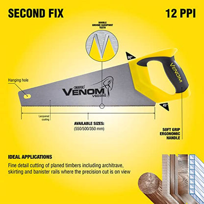 - Draper Venom Handsaw (350mm) | Second Fix Double Ground Hand Tool | High Carbon Steel Blade -