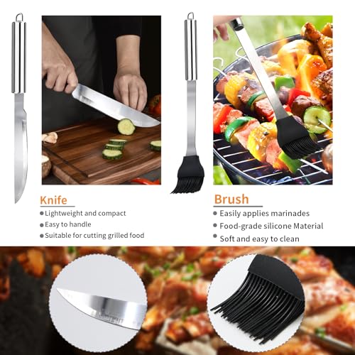 11Pcs BBQ Accessories, Professional Stainless Steel BBQ Grill Tool Set, Portable Barbecue Utensil Set with Case, Birthday BBQ Gift for Men Backyard Outdoor Camping Barbecue Cooking Picnics