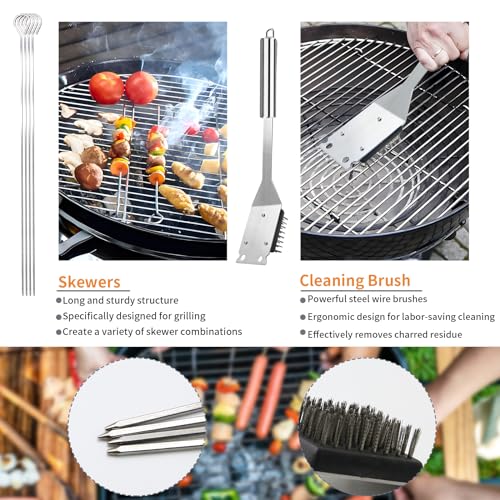 11Pcs BBQ Accessories, Professional Stainless Steel BBQ Grill Tool Set, Portable Barbecue Utensil Set with Case, Birthday BBQ Gift for Men Backyard Outdoor Camping Barbecue Cooking Picnics