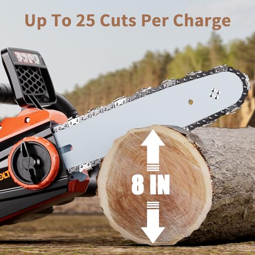 AIVOLT 12 Inch Electric Chainsaw, 40V Lightweight Cordless Chainsaw with Oiler System for Wood Cutting Tree Pruning Branches Trimming, Auto-Tension and Anti-Vibration (2Pcs Batteries)