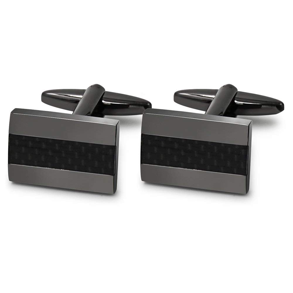 Cuff Links, Mr.Van Handcrafted Carbon Fiber Rhodium Plated Gun Black Cufflinks Set for Men's Business Wedding Jewelry Gift