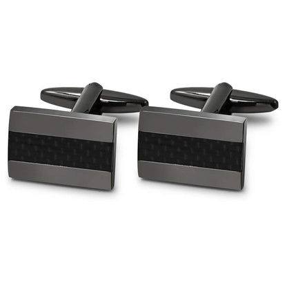 Cuff Links, Mr.Van Handcrafted Carbon Fiber Rhodium Plated Gun Black Cufflinks Set for Men's Business Wedding Jewelry Gift