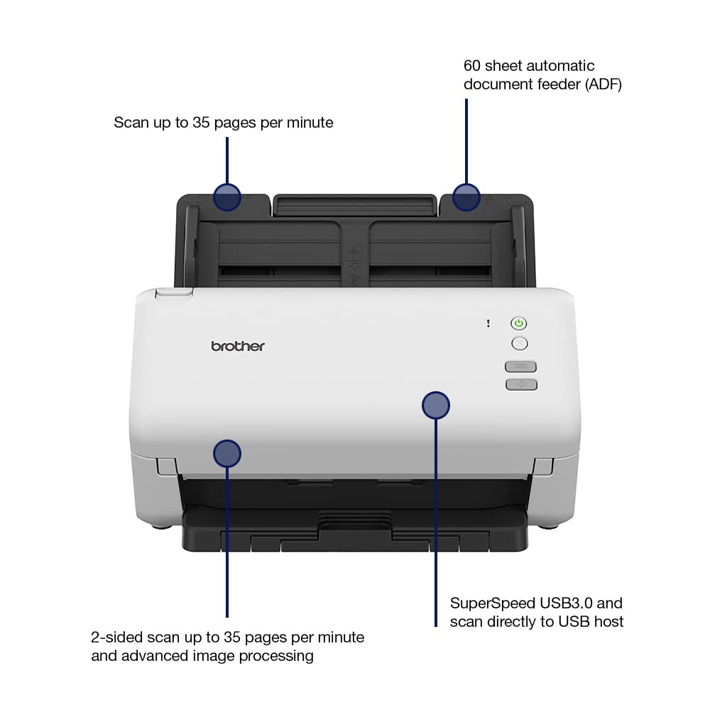 Brother ADS-4100 Desktop Document Scanner |SuperSpeed USB 3.0 | Double-sided | 60 Sheet ADF, UK Plug