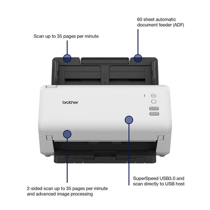 Brother ADS-4100 Desktop Document Scanner |SuperSpeed USB 3.0 | Double-sided | 60 Sheet ADF, UK Plug
