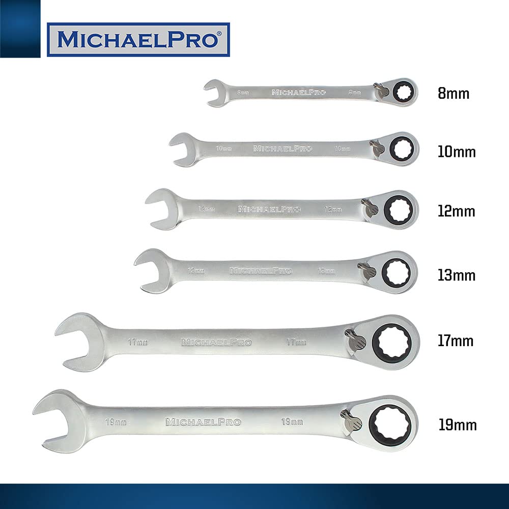 - MichaelPro MP001139 6-Piece Reversible Ratchet Spanner Set -
