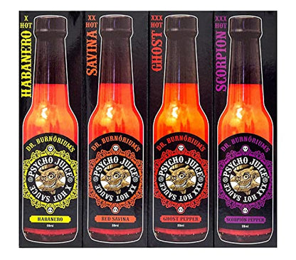 - Psycho Juice | Mini Four Pack | Chilli & Hot Pepper Sauce 59 ml (Pack of 4) -