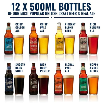 - Hobsons Mixed English Real Ale & Beer Gift Set | Mixed Taster Selection | 12 x 500ml Bottle Pack -