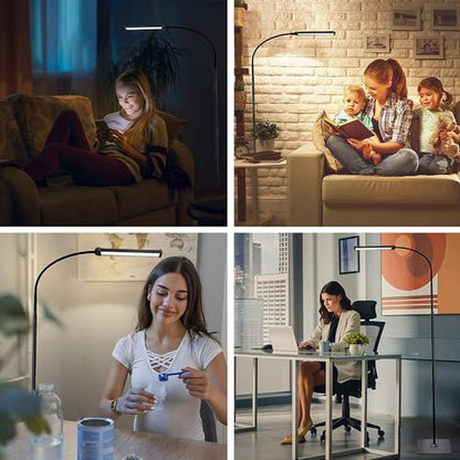 - LED Floor Lamp Bright Floor Light | Dimmable Black Reading Floor Lamp | Adjustable Floorlamp -