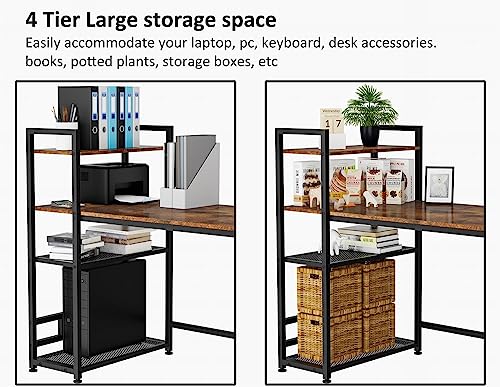 - HOMIDEC Desk | 160x60cm Computer Desk with Bookshelf | Study Desk with 4 Tier DIY Storage Shelves -