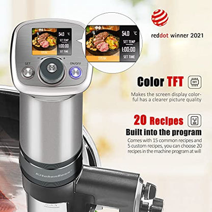 - KitchenBoss Sous Vide Cooker Ultra-Quiet Immersion-Circulator | Color LCD Recipes | G320 Pro Silver Machine Brushless DC Motor -