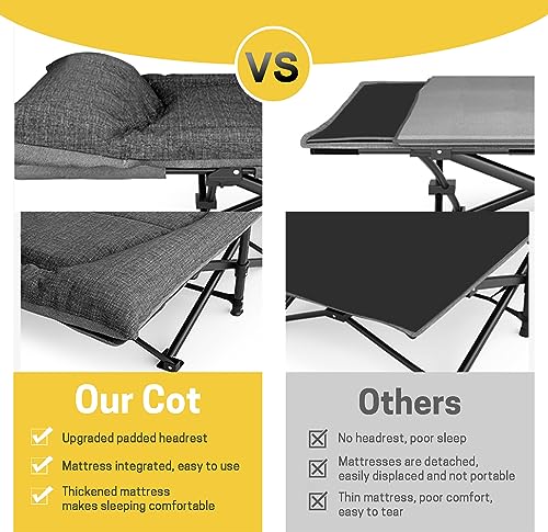 ATORPOK SHOP Camp Beds for Adults with Cushion and Pillow, Portable Travel Camping Cot for Sleeping, Lightweight Tent cot with Carry Bag Supports 450 lbs (Gray)