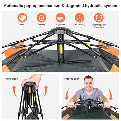 Amflip Camping Tent Automatic 3 Man Person Instant Tent Pop Up Ultralight Dome Tent 4 Seasons Waterproof & Windproof Camping Tent with Removable Outer Tarpaulin, Double Layers (army green)
